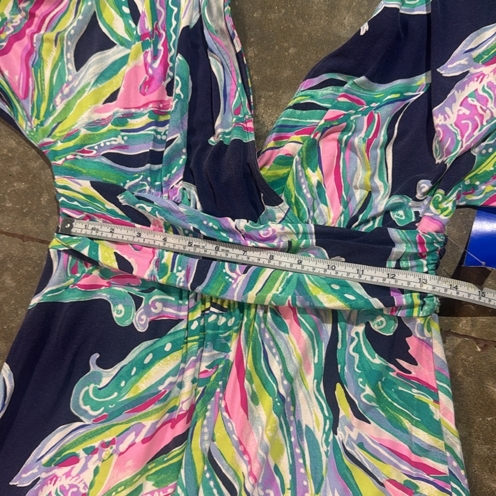 Lilly Pulitzer Wrap Maxi Dress Navy Pink Green Large - Picture 6 of 7